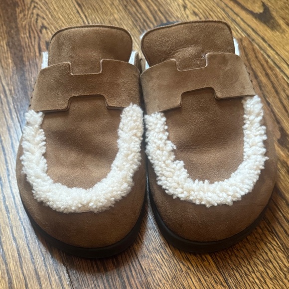 Hermes Brown Suede Loafers with Cream Trim